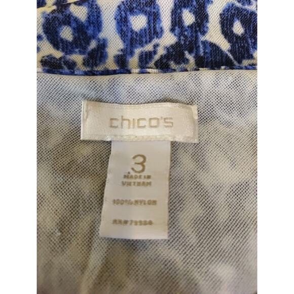 Chico's Women's Fancy Tank Top Size 3 Blue White Ruffle Stretch Beach Ocean... - Picture 5 of 6